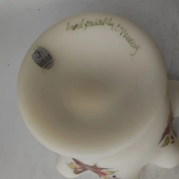 Vintage Fenton handpainted satin glass‎ compote dish - Picture 6 of 8